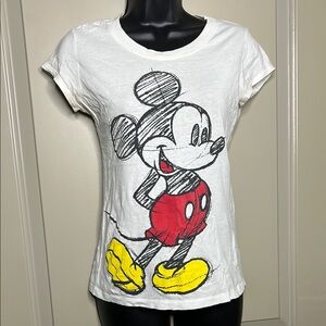 Disney White and Red Mickey Mouse Graphic Fitted Tee